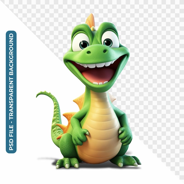 Happy cute green dragon transparent background PSD
