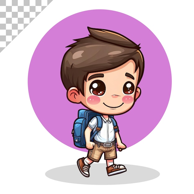 PSD happy cute kid boy ready to go to school