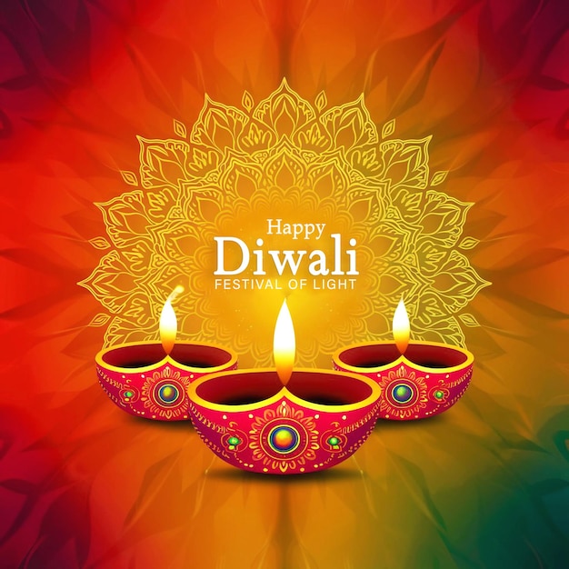 happy deepavali with lights decoration in colorful background