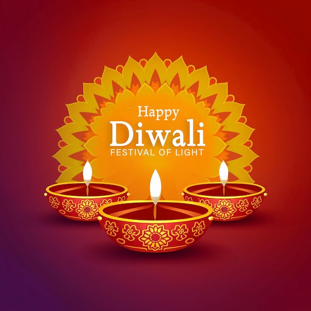 Happy deepavali with lights decoration in colorful background