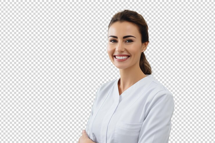 PSD happy dentist women isolated on a transparent background