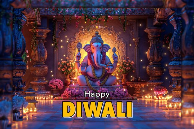 PSD happy diwali background for diwali celebration india festival ganesh ji traditional background
