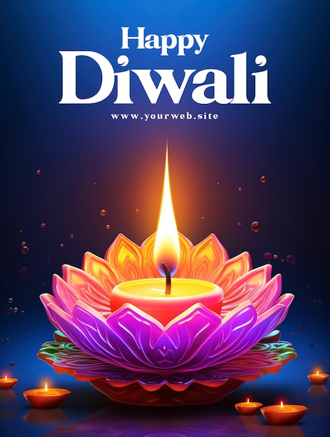 PSD happy diwali background festival of lights colorful banner template design with decorative diya lamp