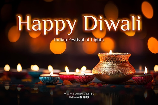 PSD happy diwali background and happy diwali banner template