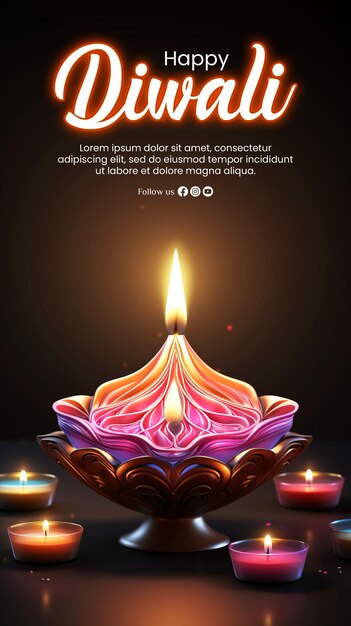 빛의 축제와 함께 행복한 디발리 배경 다채로운 배너 템플릿 디자인 장식 디야 램프