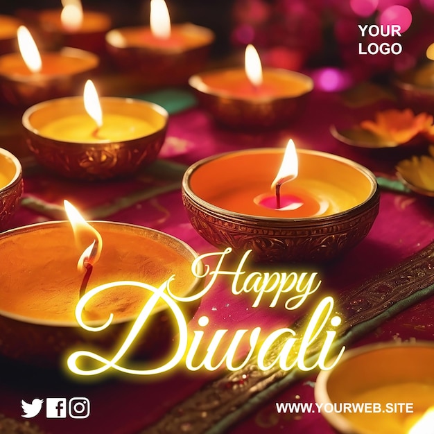 Happy Diwali Beautiful Background Candle Diya