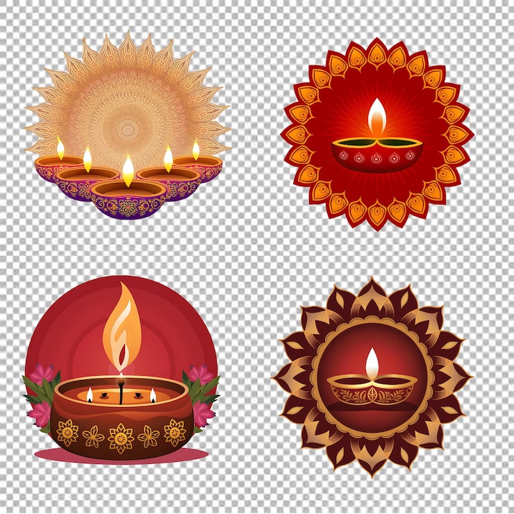 PSD happy diwali diya on transparent background