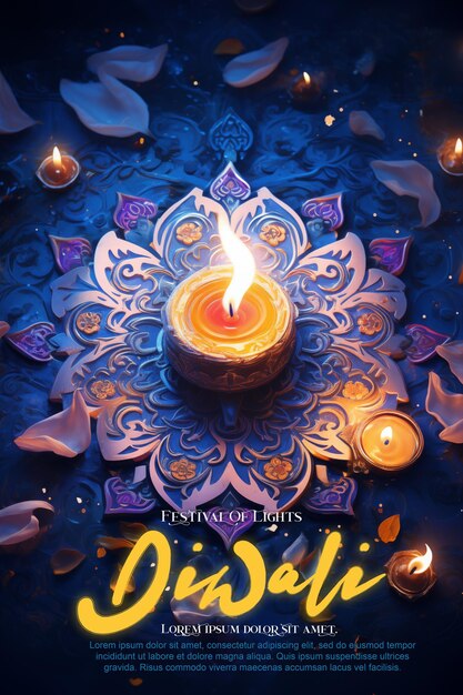 PSD happy diwali festival deepavali celebration with candles banner template with copy space