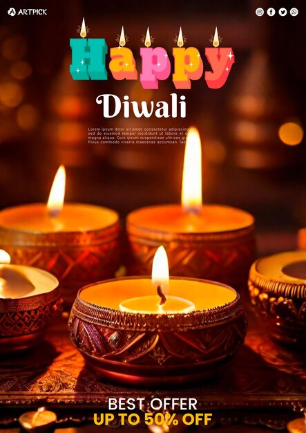 Happy diwali festival deepavali celebration with candles banner template with copy space