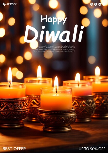 PSD happy diwali festival deepavali celebration with candles banner template with copy space