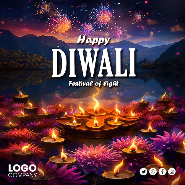 PSD happy diwali festival of light background