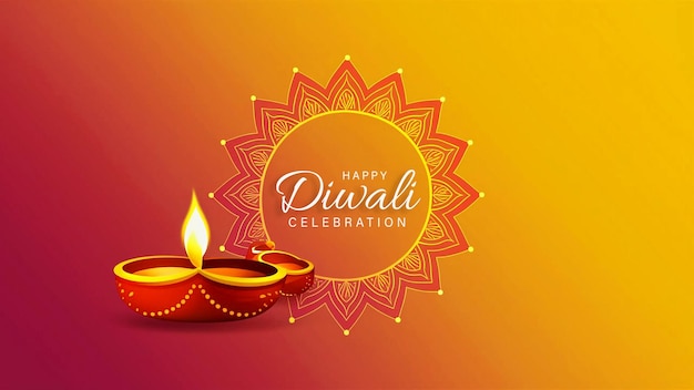 happy diwali festival template design with diya lamp in flat classic background