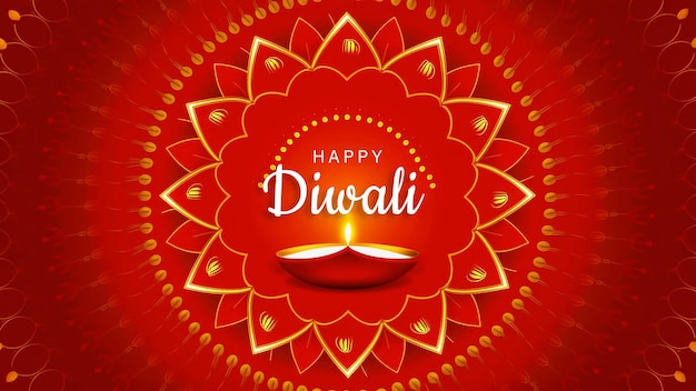 happy diwali festival template design with diya lamp in flat classic background