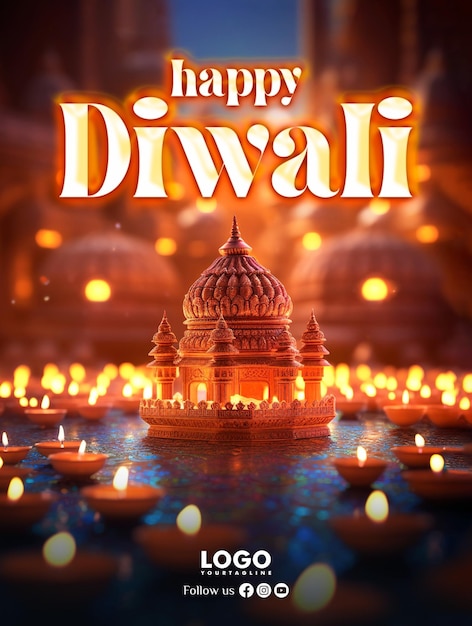 PSD happy diwali festival vertical poster template