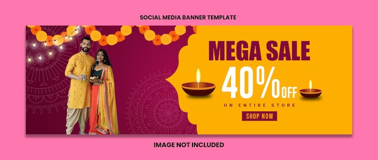 PSD happy diwali mega sale banner design background template
