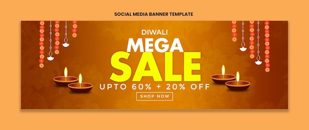 Шаблон баннера в социальных сетях happy diwali mega sale