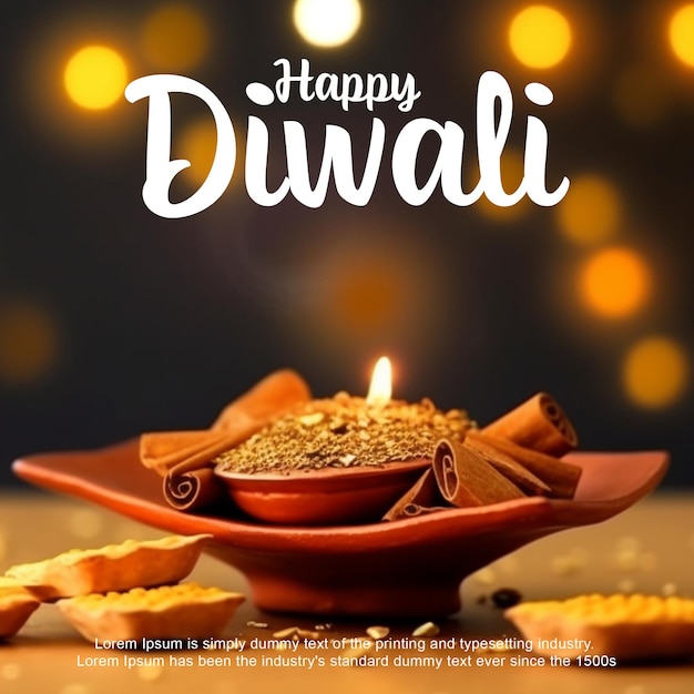 PSD happy diwali post with diiyas psd