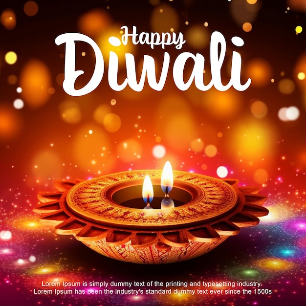 Happy diwali post with diiyas psd