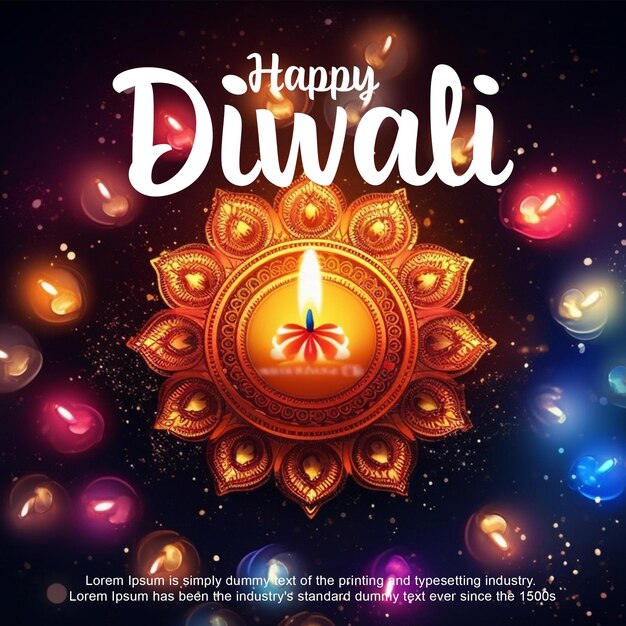 PSD happy diwali post with diiyas psd