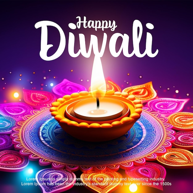 Happy diwali post with diiyas psd