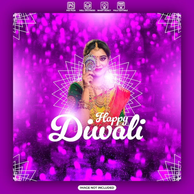 PSD modello di post sui social media di happy diwali