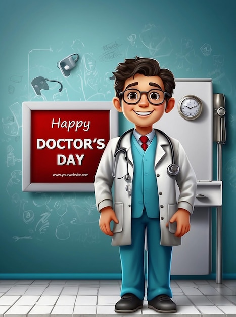 PSD happy doctors day 3d boy doctor are smiling