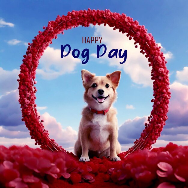 PSD happy dog day with red heart on circle shape