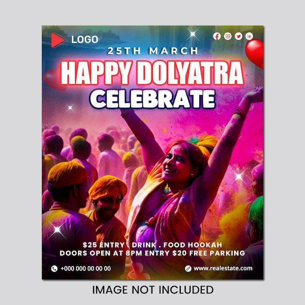 PSD happy dolyatra day celebration square social media post and web banner design template