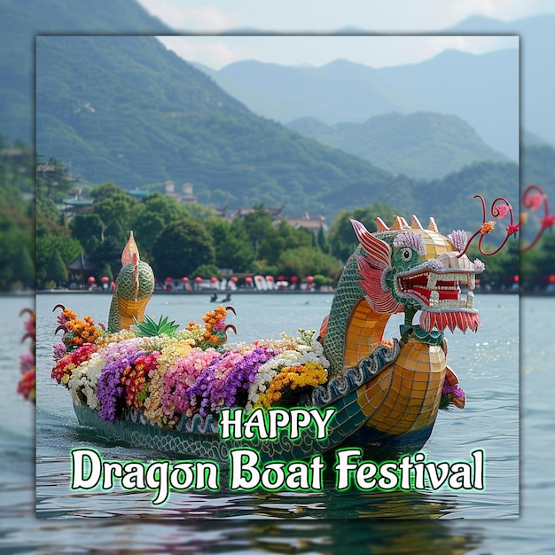 Happy dragon boat festival chinese celebration dragon boat zongzi for social media design