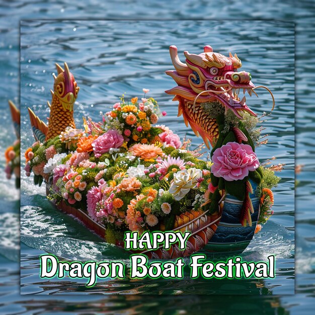 Happy dragon boat festival chinese celebration dragon boat zongzi for social media design