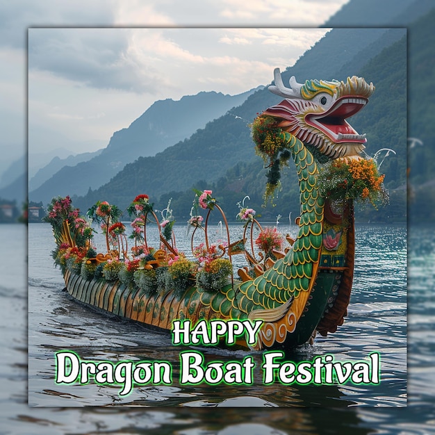 PSD happy dragon boat festival chinese celebration dragon boat zongzi for social media design
