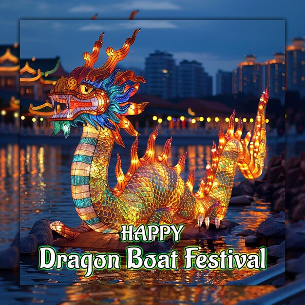 PSD happy dragon boat festival chińska uroczystość dragon boat zongzi dla projektowania mediów społecznościowych