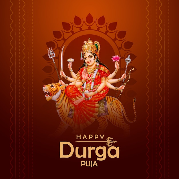 행복한 Durga Puja 소셜 미디어 게시물 배너 디자인 템플릿