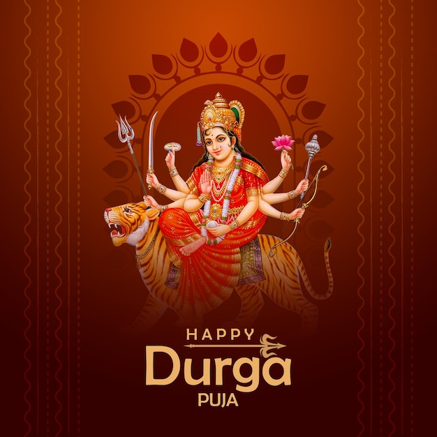 Happy durga puja post sui social media banner design template