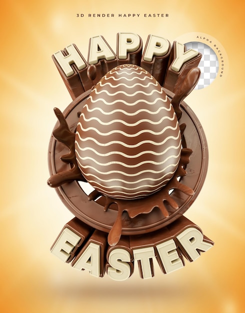 PSD happy easter 3d render realistic chocolate easter egg