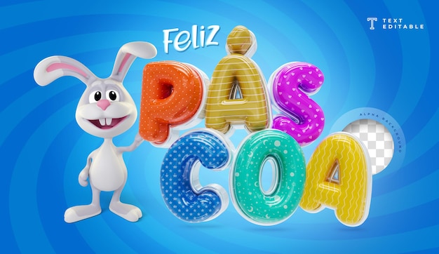 Happy easter in brazil 3d render with rabbit