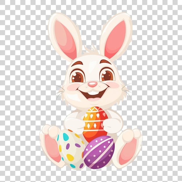 PSD happy easter bunny holding eggs cartoon style isolated on transparent background png