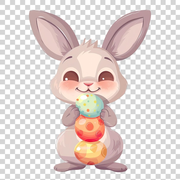 PSD coniglio di pasqua felice con le uova in stile cartone animato isolato su uno sfondo trasparente png