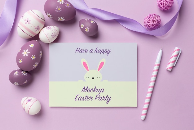 PSD happy easter card mockup design with easter eggs