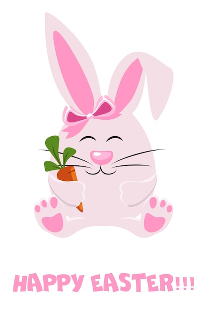 Happy Easter Cartoon Rabbit met wortel Flat Cartoon Style