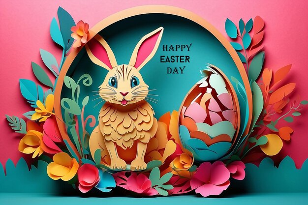 PSD happy easter congratulatory easter background cute bunny podium and eggs
