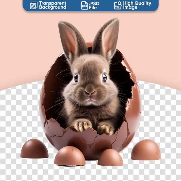 For a happy easter a cute bunny hatching from a chocolate easter egg rabbit