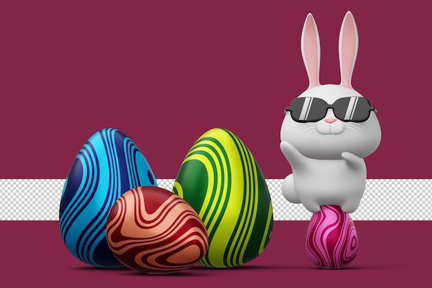 PSD happy easter day cute bunny with colorful egg