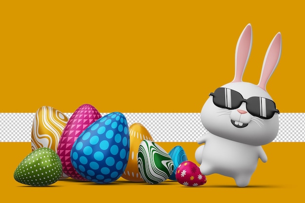 PSD happy easter day cute bunny with colorful egg