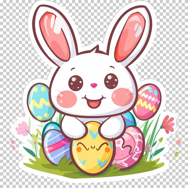 PSD Счастливые пасхальные яйца с кроликом на прозрачном фоне