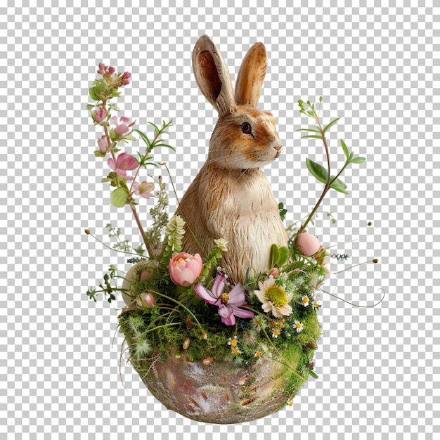 Happy easter day eggs with bunny on transparent background