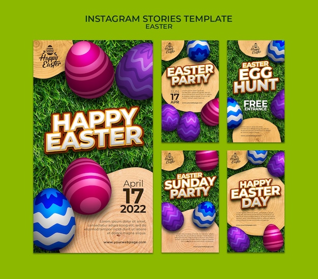 Storie di instagram di buona pasqua con le uova Psd Premium