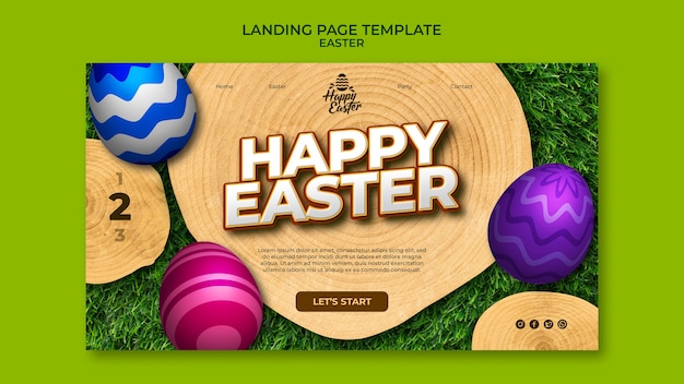 PSD happy easter day landing page with eggs