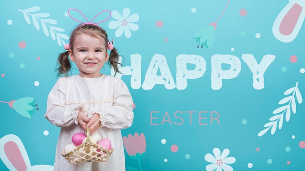 PSD mockup felice giorno di pasqua con la ragazza