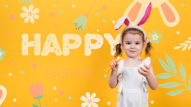Happy easter day mockup with girl